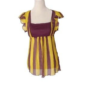 Y2K Max Rave Purple Yellow Short Sleeve Top Size Small